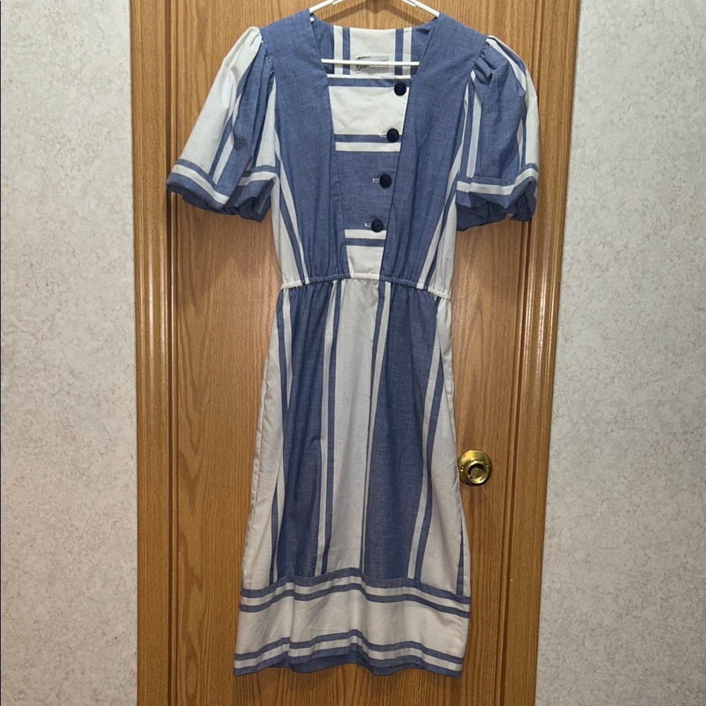 Chic Blue and White Striped Midi Dress